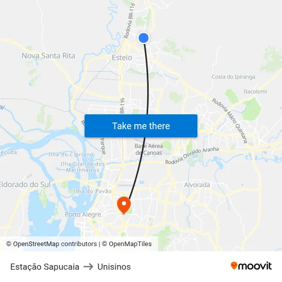 Estação Sapucaia to Unisinos map