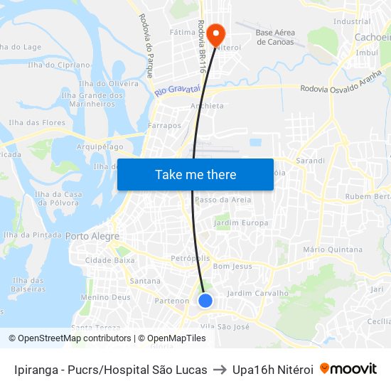 Ipiranga - Pucrs/Hospital São Lucas to Upa16h Nitéroi map