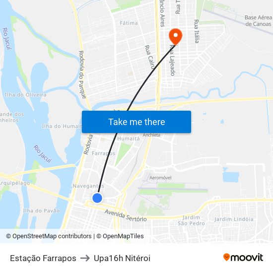 Estação Farrapos to Upa16h Nitéroi map