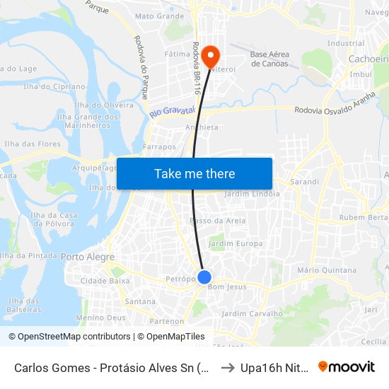 Carlos Gomes - Protásio Alves Sn (Piso 1) to Upa16h Nitéroi map