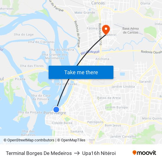 Terminal Borges De Medeiros to Upa16h Nitéroi map