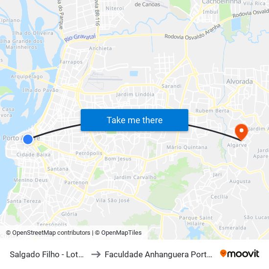 Salgado Filho - Lotações to Faculdade Anhanguera Porto Verde map