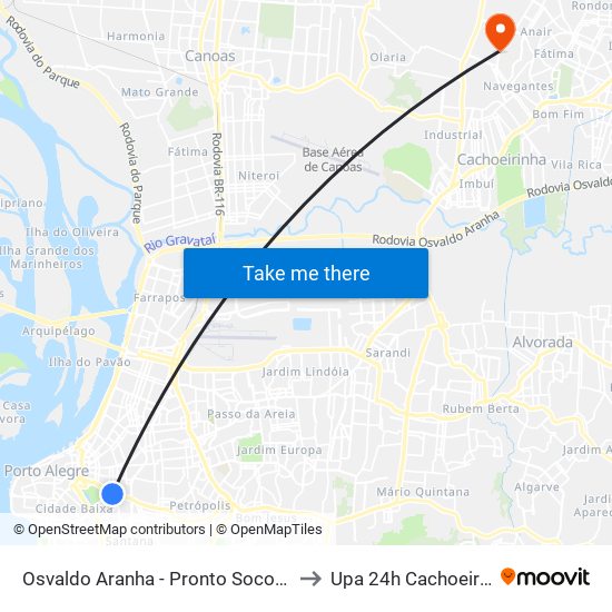 Osvaldo Aranha - Pronto Socorro Cb to Upa 24h Cachoeirinha map