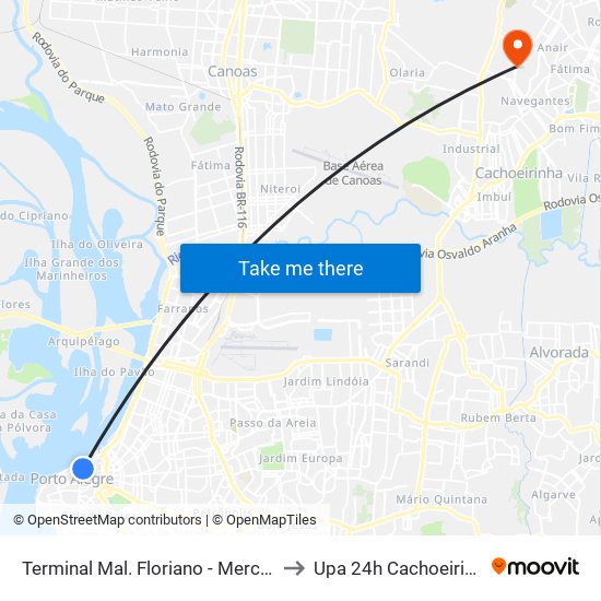 Terminal Mal. Floriano - Mercado to Upa 24h Cachoeirinha map