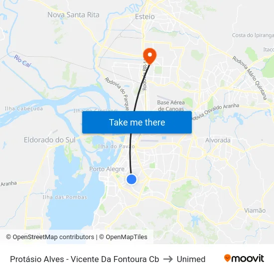 Protásio Alves - Vicente Da Fontoura Cb to Unimed map