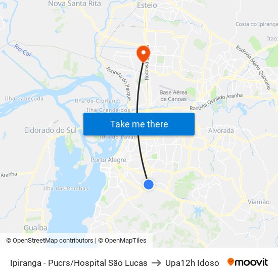 Ipiranga - Pucrs/Hospital São Lucas to Upa12h Idoso map