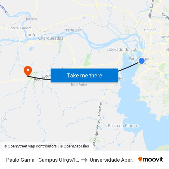 Paulo Gama - Campus Ufrgs/Inst. De Educação to Universidade Aberta Do Brasil map