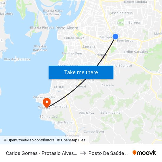 Carlos Gomes - Protásio Alves Sn (Piso 1) to Posto De Saúde Tristeza map