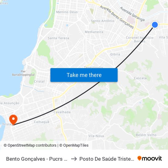 Bento Gonçalves - Pucrs Bc to Posto De Saúde Tristeza map