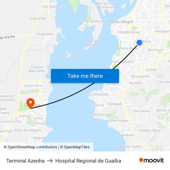 Terminal Azenha to Hospital Regional de Guaíba map