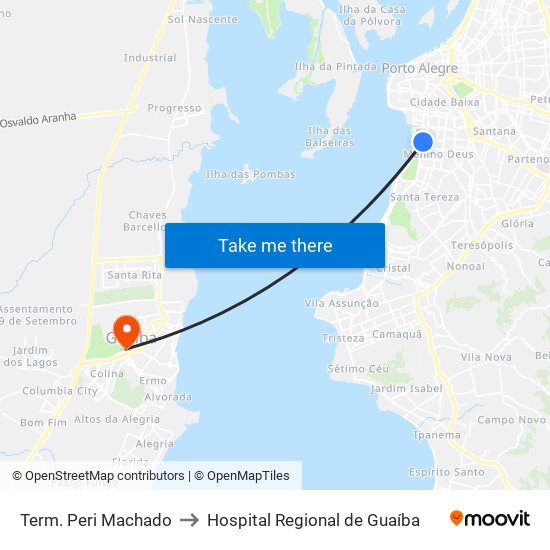 Term. Peri Machado to Hospital Regional de Guaíba map