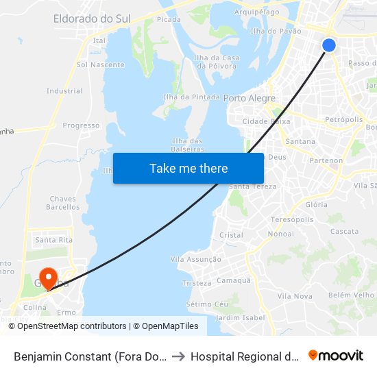 Benjamin Constant (Fora Do Corredor) to Hospital Regional de Guaíba map