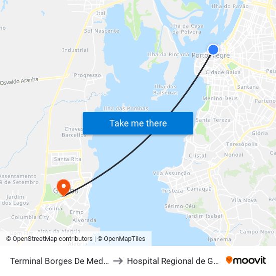Terminal Borges De Medeiros to Hospital Regional de Guaíba map