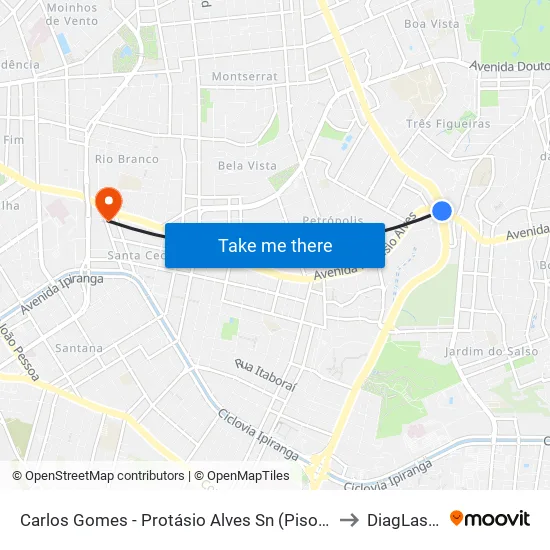 Carlos Gomes - Protásio Alves Sn (Piso 1) to DiagLaser map