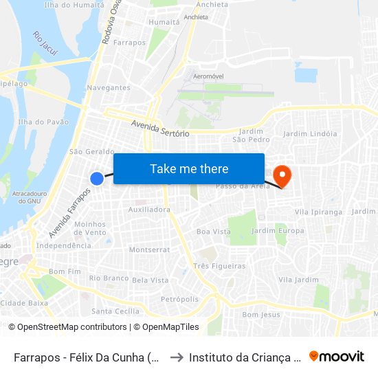 Farrapos - Félix Da Cunha (Fora Do Corredor) to Instituto da Criança com Diabetes map