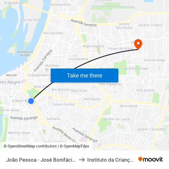 João Pessoa - José Bonifácio (Fora Do Corredor) to Instituto da Criança com Diabetes map