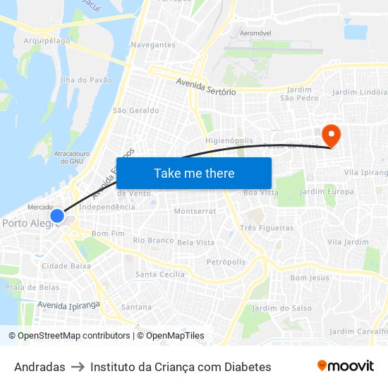 Andradas to Instituto da Criança com Diabetes map