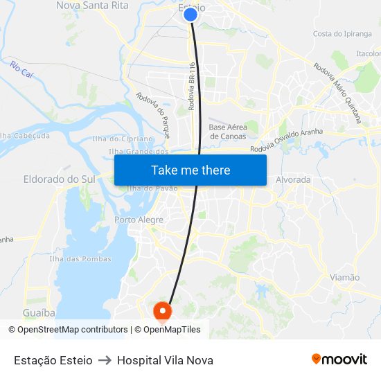 Estação Esteio to Hospital Vila Nova map