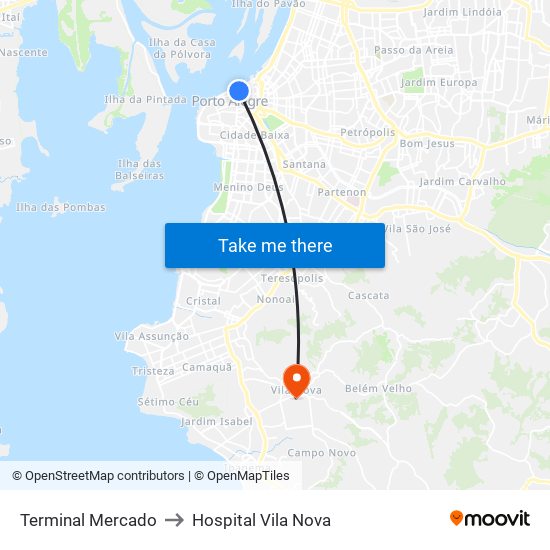 Terminal Mercado to Hospital Vila Nova map