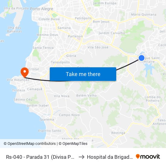 Rs-040 - Parada 31 (Divisa Porto Alegre) to Hospital da Brigada Militar map