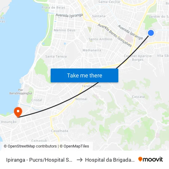 Ipiranga - Pucrs/Hospital São Lucas to Hospital da Brigada Militar map