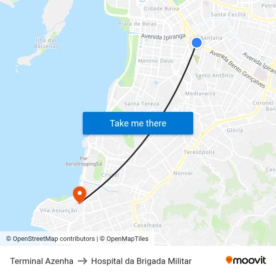 Terminal Azenha to Hospital da Brigada Militar map