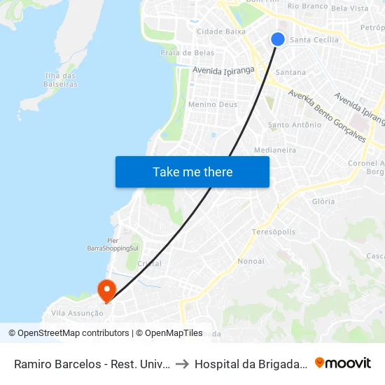 Ramiro Barcelos - Rest. Universitário to Hospital da Brigada Militar map