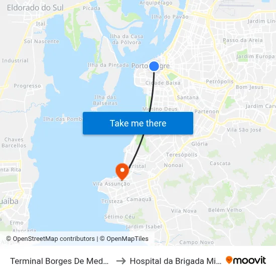 Terminal Borges De Medeiros to Hospital da Brigada Militar map