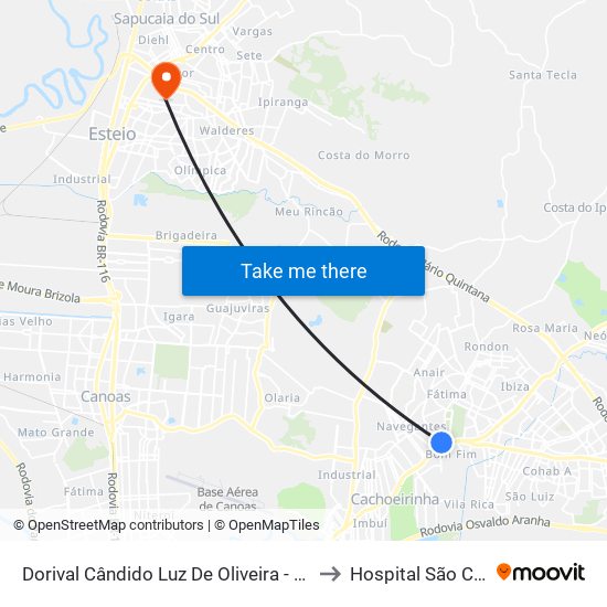 Dorival Cândido Luz De Oliveira - Parada 59 to Hospital São Camilo map