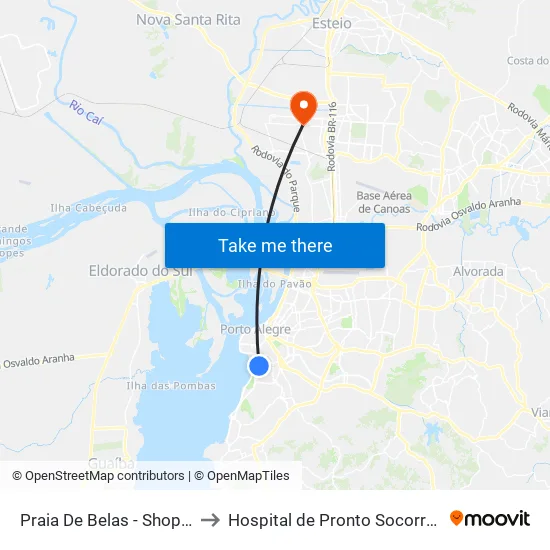 Praia De Belas - Shopping Bc to Hospital de Pronto Socorro Canoas map