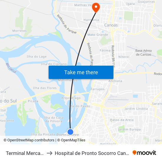 Terminal Mercado to Hospital de Pronto Socorro Canoas map