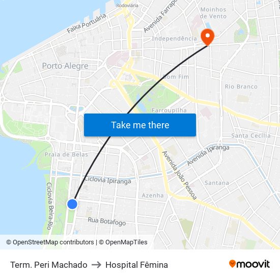 Term. Peri Machado to Hospital Fêmina map