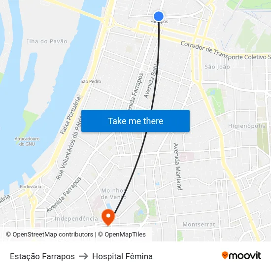 Estação Farrapos to Hospital Fêmina map