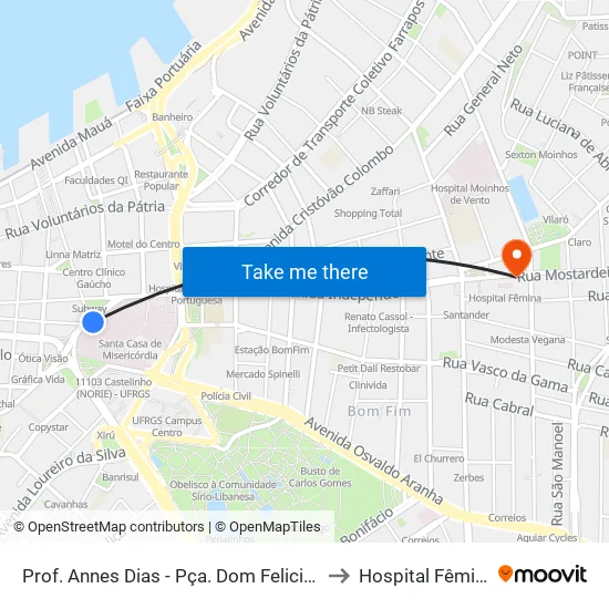 Prof. Annes Dias - Pça. Dom Feliciano to Hospital Fêmina map