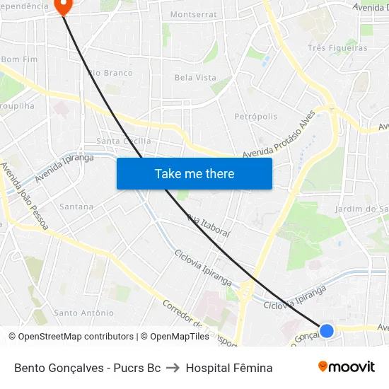 Bento Gonçalves - Pucrs Bc to Hospital Fêmina map