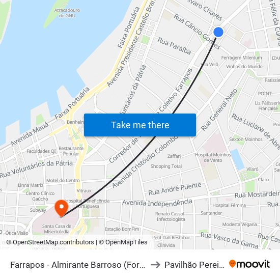 Farrapos - Almirante Barroso (Fora Do Corredor) to Pavilhão Pereira Filho map