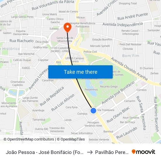 João Pessoa - José Bonifácio (Fora Do Corredor) to Pavilhão Pereira Filho map