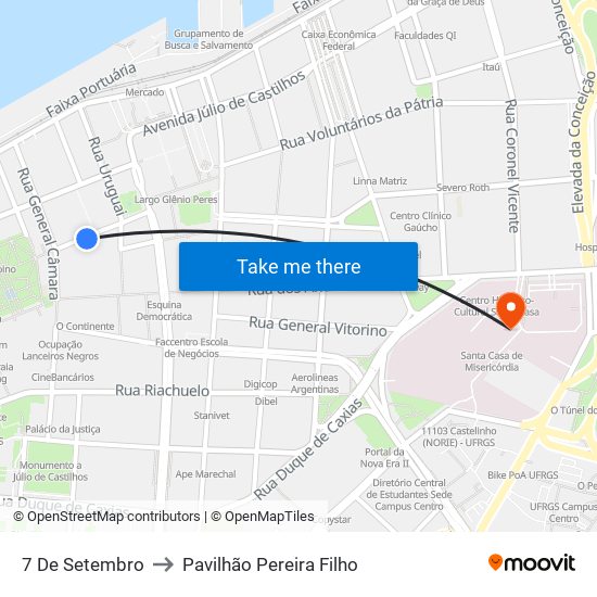 7 De Setembro to Pavilhão Pereira Filho map