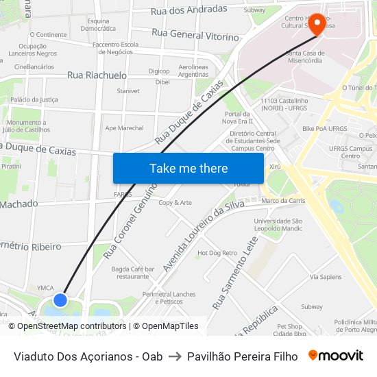 Viaduto Dos Açorianos - Oab to Pavilhão Pereira Filho map