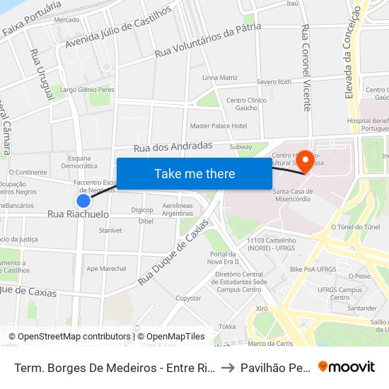Term. Borges De Medeiros - Entre Riachuelo E Salgado Filho to Pavilhão Pereira Filho map
