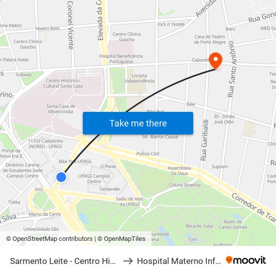 Sarmento Leite - Centro Histórico Porto Alegre - Rs 90050-200 Brasil to Hospital Materno Infantil Presidente Vargas (HMIPV) map