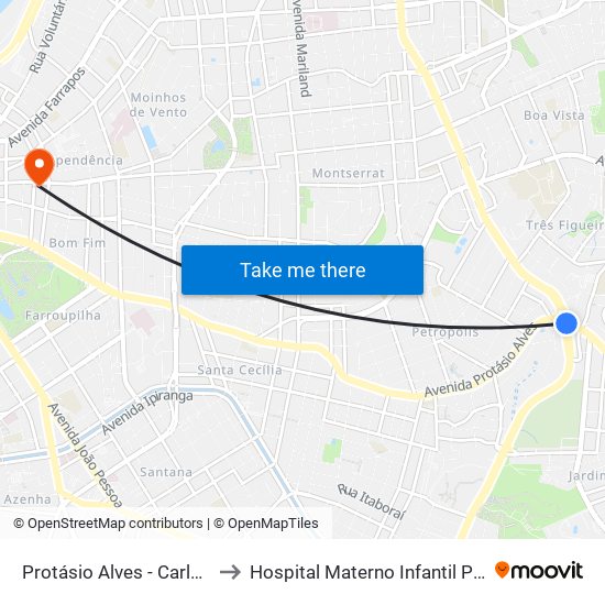 Protásio Alves - Carlos Gomes Cb (Piso 3) to Hospital Materno Infantil Presidente Vargas (HMIPV) map