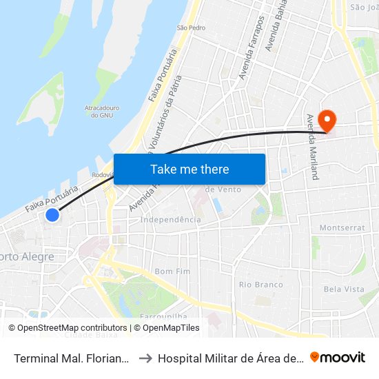 Terminal Mal. Floriano - Mercado to Hospital Militar de Área de Porto Alegre map