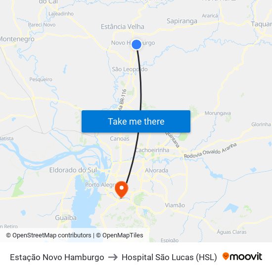 Estação Novo Hamburgo to Hospital São Lucas (HSL) map