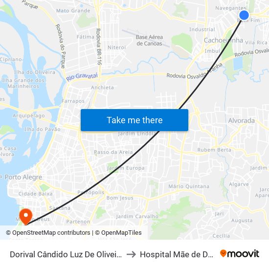 Dorival Cândido Luz De Oliveira - Parada 59 to Hospital Mãe de Deus (HMD) map