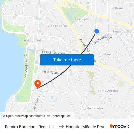 Ramiro Barcelos - Rest. Universitário to Hospital Mãe de Deus (HMD) map