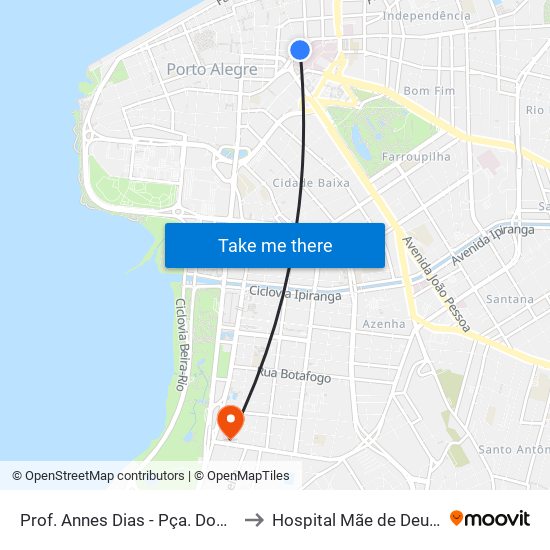 Prof. Annes Dias - Pça. Dom Feliciano to Hospital Mãe de Deus (HMD) map