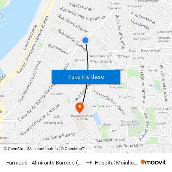 Farrapos - Almirante Barroso (Fora Do Corredor) to Hospital Moinhos de Vento map