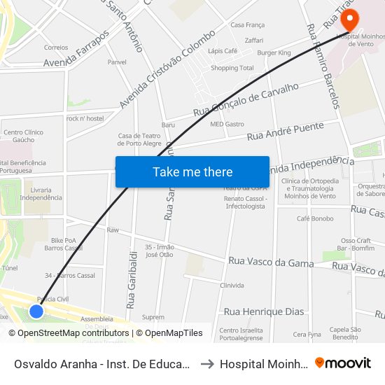 Osvaldo Aranha - Inst. De Educação (Fora Do Corredor) to Hospital Moinhos de Vento map