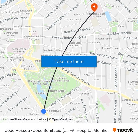 João Pessoa - José Bonifácio (Fora Do Corredor) to Hospital Moinhos de Vento map